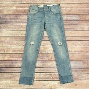 Pilcro EM Boyfriend Jeans Raw Hem Distressed Light Wash Two Tone